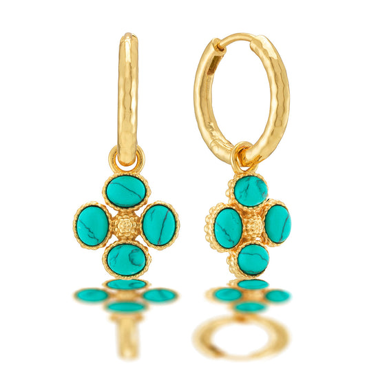 Berry Clover Hoop Earrings with Double Sided Charm - Turquoise
