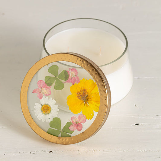 LEMON BLOSSOM + LYCHEE LARGE PRESSED FLORAL CANDLE