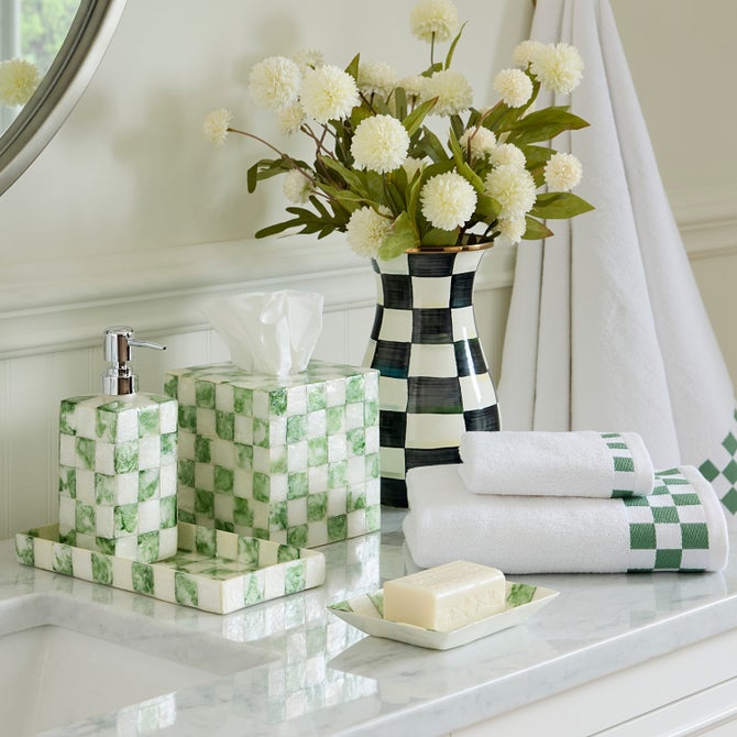 Sage Check Capiz Tissue Holder