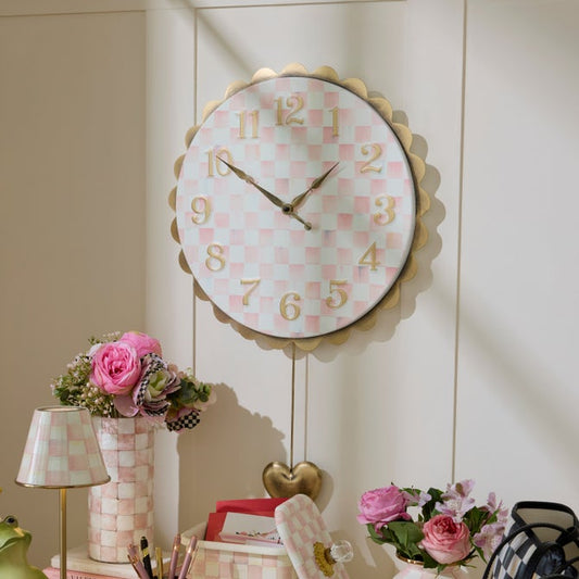 Rosy Check Heart Pendant Wall Clock