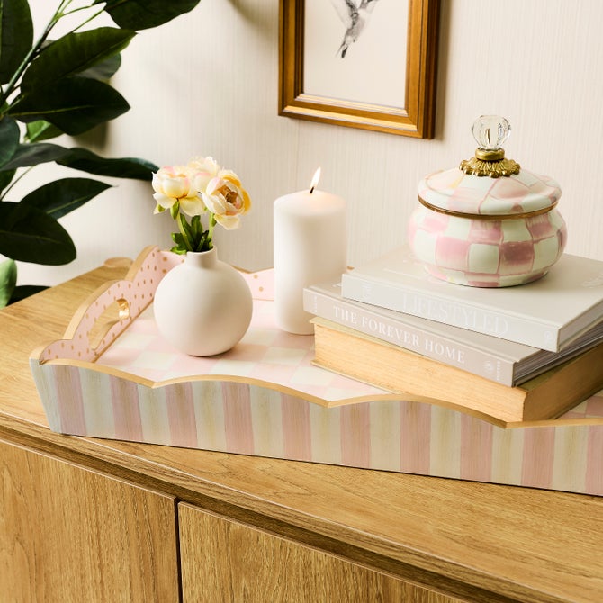 Mocha Check Breakfast Tray - Rosy Check