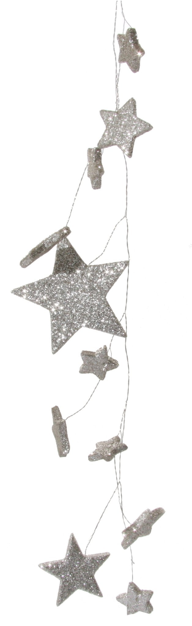 Glitter Mixed Star Wire Garland Silver