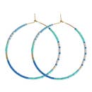 Skinny Blue Beaded Statement Hoop Earrings