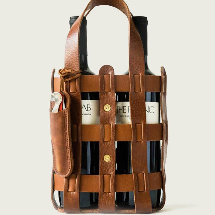 Leather Wine Tote