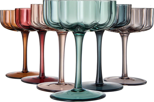 Flower Vintage Wavy Glass Coupes  - Set of 6