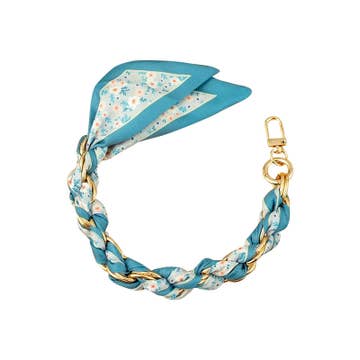 Gold Phone Chain with Scarf - Blue Flower