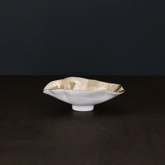 THANNI Maia Small Oval Bowl (White and Gold)