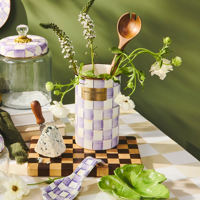 Violet Check Utensil Holder