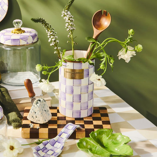 Violet Check Utensil Holder