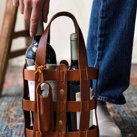 Leather Wine Tote