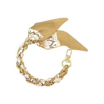 Gold Phone Chain with Scarf - Tan & Olive