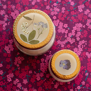 BLACK CURRANT + BAY PRESSED FLORAL CANDLE - Sm