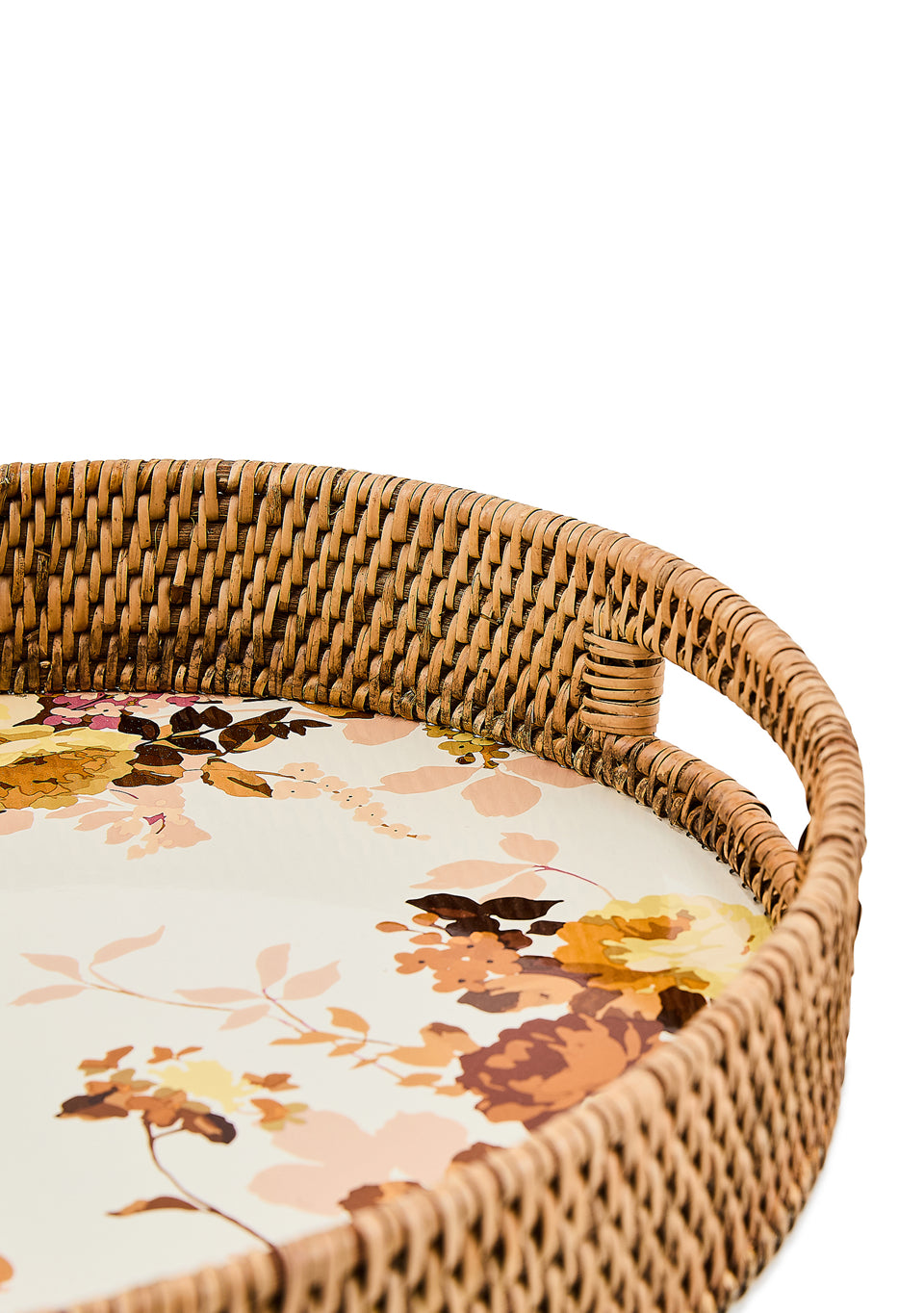 Wild Rose Enamel & Rattan Tray