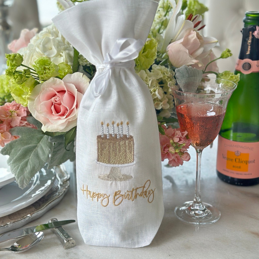 Wine Bag - Happy Birthday Cake Linen