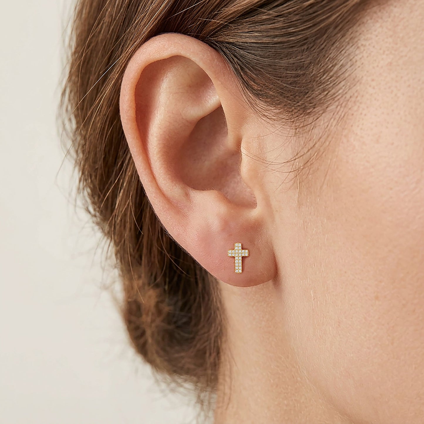 Gold Small Cross Stud Earrings