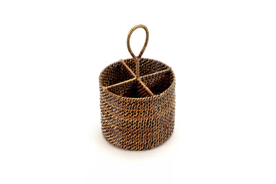 WOVEN UTENSIL CADDY ROUND WITH DIVIDERS