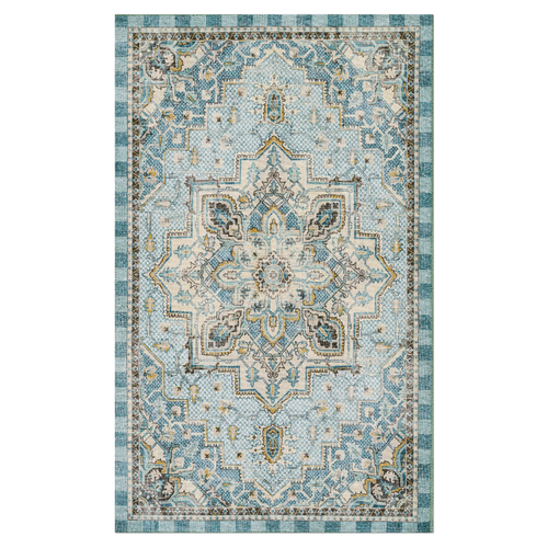 Heriz Checked Aqua 2' x 3' Washable Rug