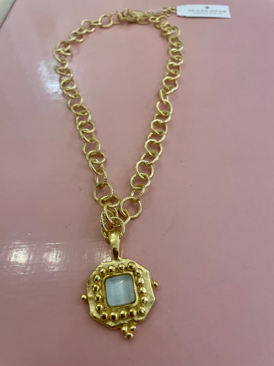 Square White French Glass Necklace