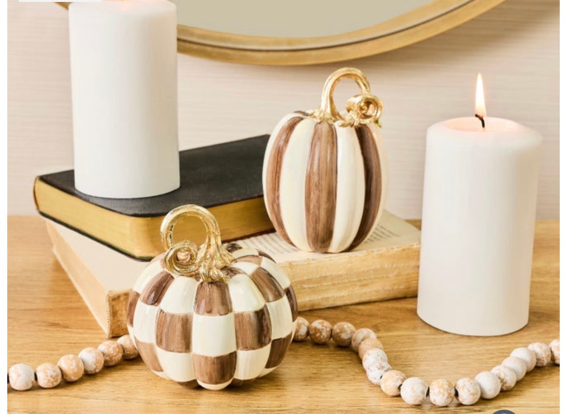 Mocha Check & Stripe Petite Pumpkin, set of 2