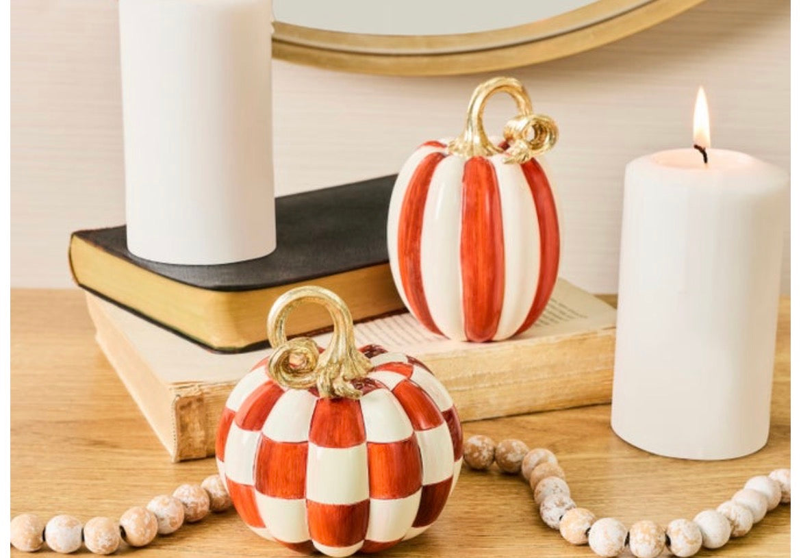Paprika Check & Stripe Petite Pumpkin, set of 2