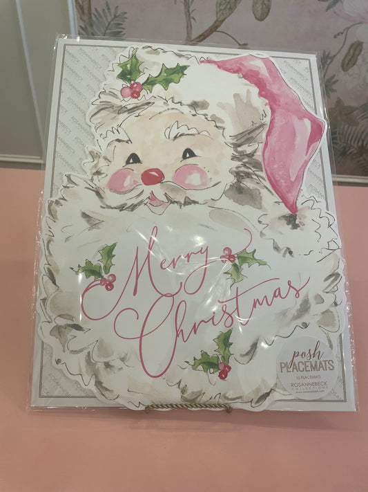 Posh Die Placemat - Handpainted Classic Pink Santa
