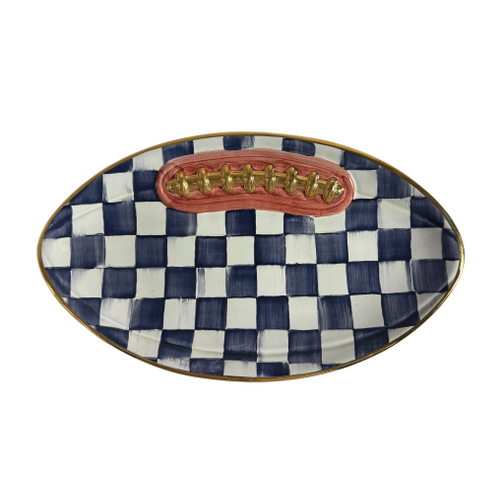 Indigo Check Ceramic Football Platter
