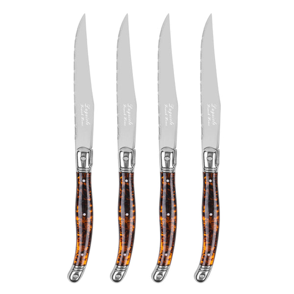 French Home Laguiole Connoisseur 4-Piece Steak Knife Set with Tortoise H