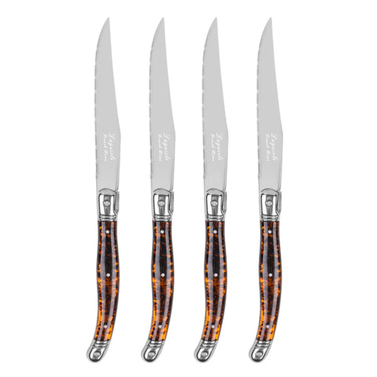 French Home Laguiole Connoisseur 4-Piece Steak Knife Set with Tortoise H