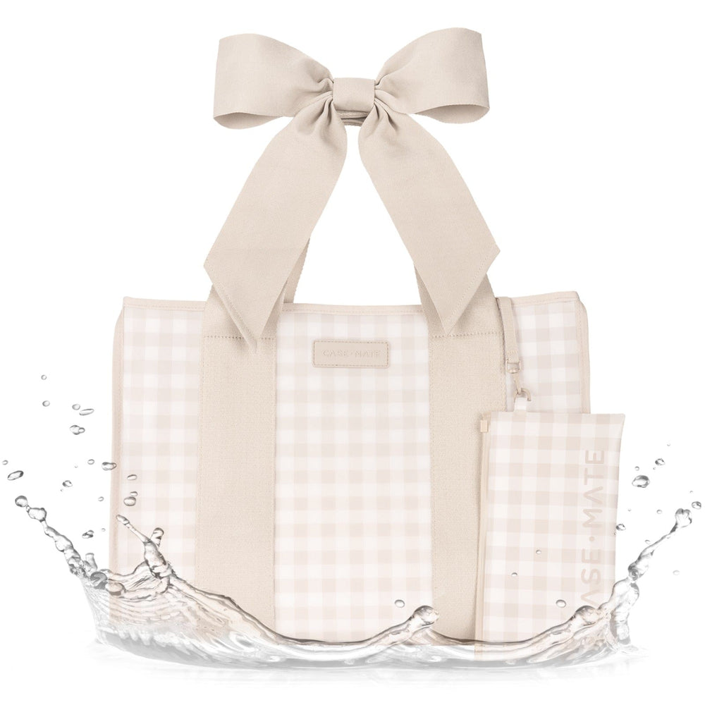 Jelly Bow Tote w/ Phone Pouch - Latte Gingham