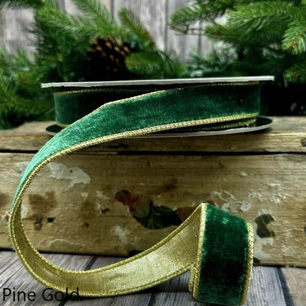 1“ x 10yds VP Lush Velvet Metallic Light Gold Back, Pine
