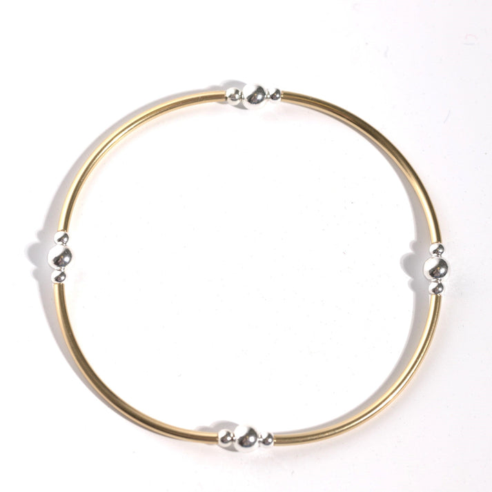 Mixed Metal Beaded Bangle - 6"