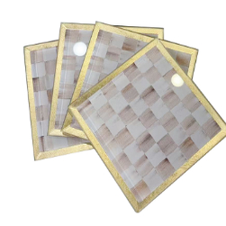 Mocha Check Glass Coasters, Set of 4