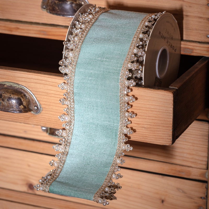 Celadon Dupioni With Jewel Edge Ribbon