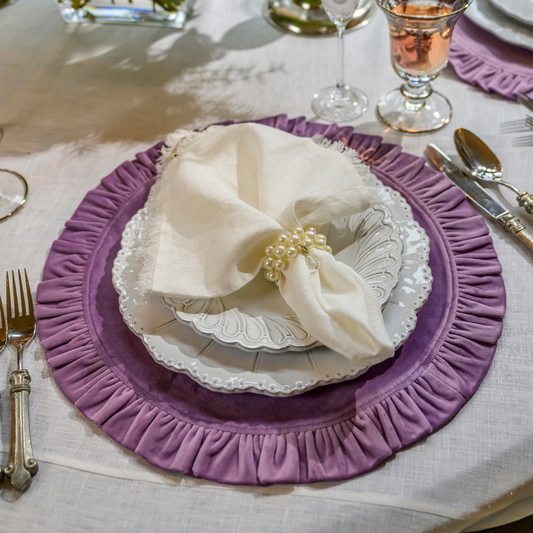 Velvet Round Placemat with Ruffle - Velvet Lavender