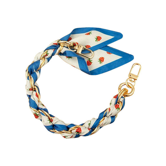 Gold Phone Chain with Scarf - Red & Blue Strawberry