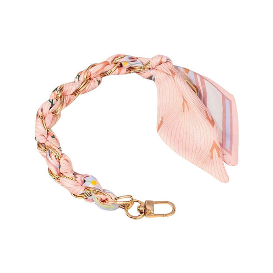 Gold Phone Chain with Scarf - Light Pink