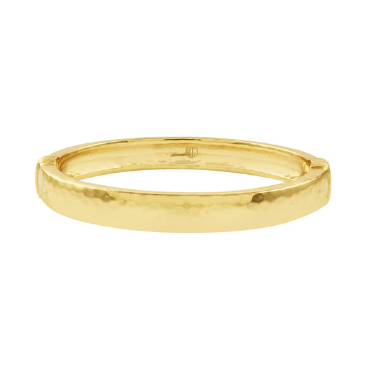 Cleopatra Oval Hinged Bangle, S/M - in Hammered Gold