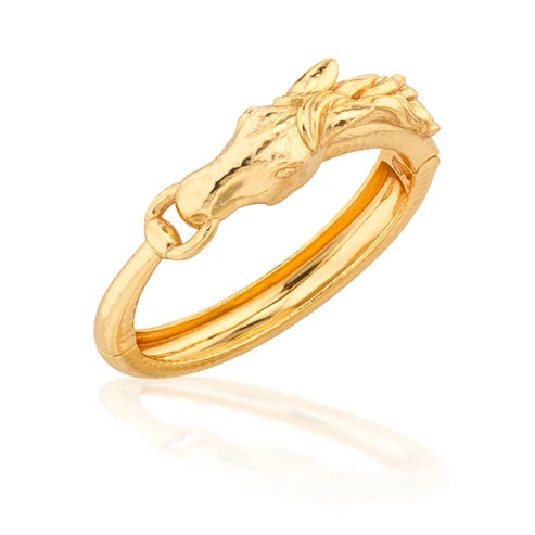 Equestrian Horsehead Hinged Bangle - Gold