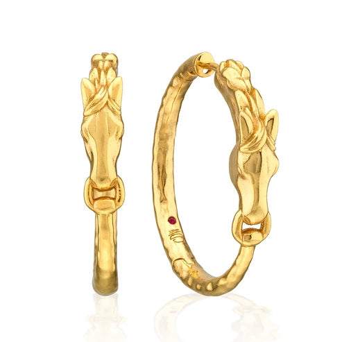 Equestrian Horsehead Hoop Earrings - Gold