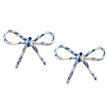 Blue and White Statement Bow Earrings