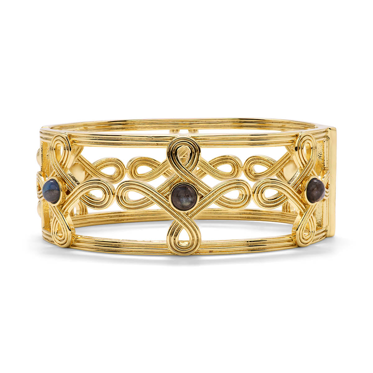 Monique Compass Hinged Bangle - Gold/Blue Labradorite