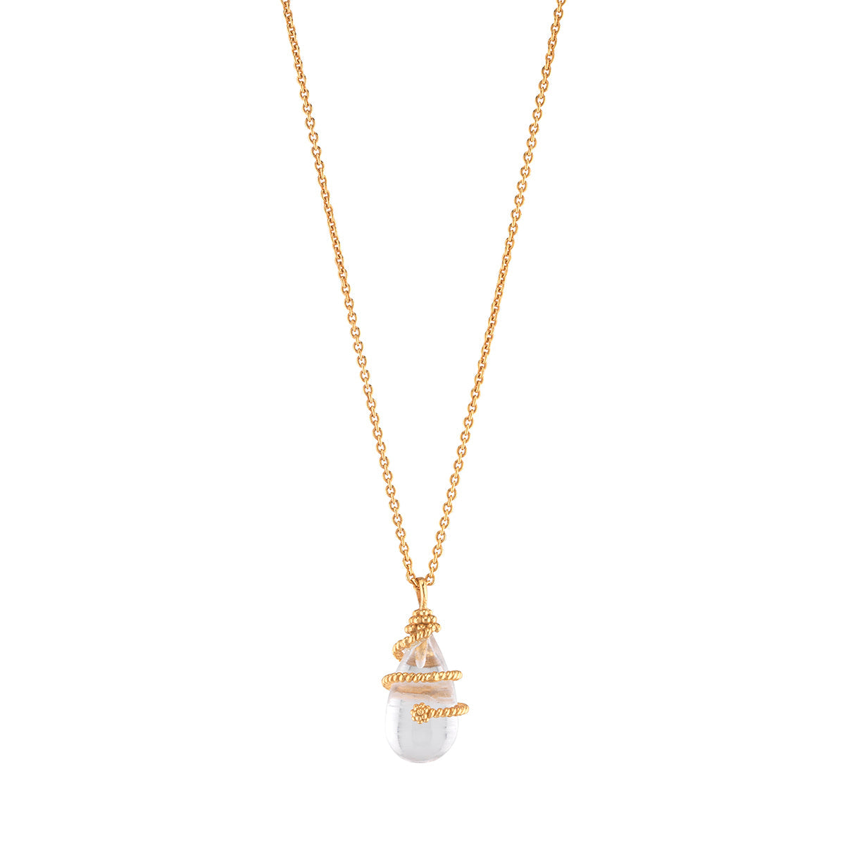 Lily Charm Necklace, 16"+2" - Clear Quartz