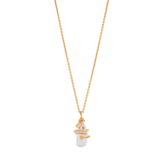 Lily Charm Necklace, 16"+2" - Clear Quartz