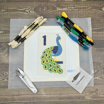 Mahjong One Bird Bamboo Needlepoint Peacock