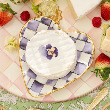 Plum Check Fluted Ceramic Heart Plate