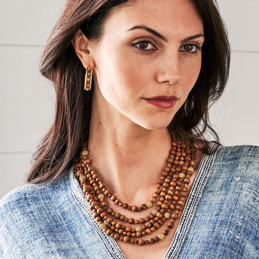Earth Goddess Beads 5-Strand Necklace, 18"+2'' - Teak