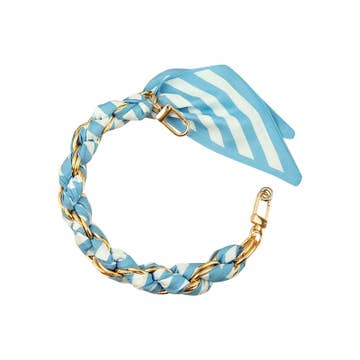 Gold Phone Chain with Scarf - Blue & White Stripe