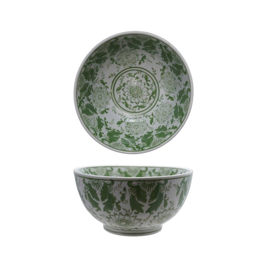 Stoneware Bowl w Pattern, Green