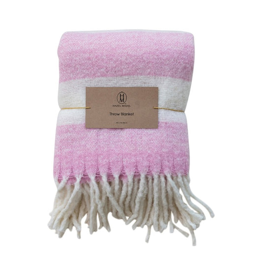 Brushed Acrylic & Wool Throw, Pink & Natural - 60"Lx50"W