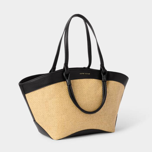 Riviera Raffia Tote Bag Black